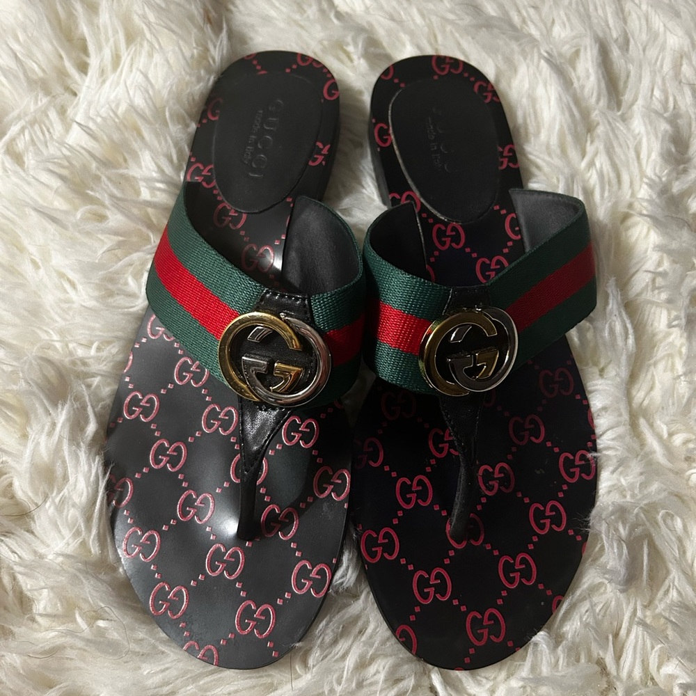 Gucci Black and Red Logo Sandals